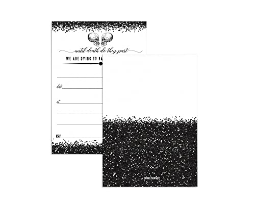 Glam Skull Wedding Invitations With Envelopes (25 Pack) Blank Invites Until Death - Halloween Bridal Shower Invites Bride And Groom - Gothic Theme Black And White – 5X7 Card Set Printed #TOP4