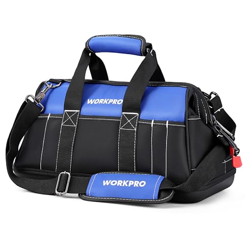 WORKPRO Werkzeugtasche Elektriker Wasserdichte Werkzeugtasche Profi, weite Öffnung & große Kapazität 40CM/16 aus 600D Polyester, Schultergurt verstellbar, Multifunktion für Heimwerker Handwerker