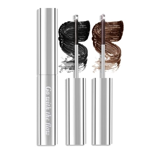 Prreal 2PCS Metal Mascara 6D Curling Eyelash Iron Metal Wand Mascara Long Lasting Non-Clumping Flake Proof Bristle Less Prime Lash Mascaras Smudge Proof Brown Black Mascaras Long Lashes