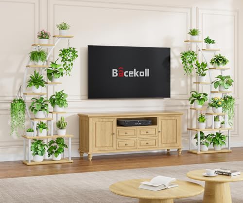 Image of BACEKOLL Plant Stand Indoor with Grow Lights, 9 Tiered Metal Plant Shelf, 64 inch Tall Plant Stand for Indoor Plants Multiple, Large Plant Rack Display Shelf, Curved Plant Holder for Living Room, White