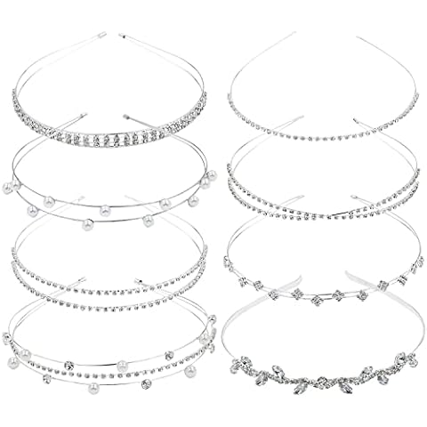 Lawie 8 Pack Sparkly Rhinestone Pearl Silver Metal Headbands,Double Slim Skinny Wire Hair Bands,Decorative Cross Hair Bands Accessories,Crown Tiara Hair Holder Fancy Hairbands for Women Girls Cover