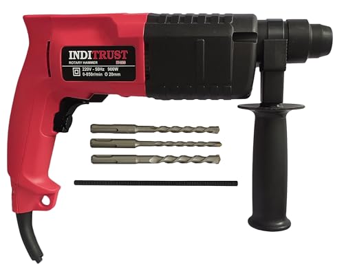 Image of Inditrust 6-Month Warranty 900W Rotary hammer drill machine 20mm Left /Right Rotation, 3pc Bit with 13mm Drill Chuck key Adaptor set (RED) 100% Copper Winding (RED)