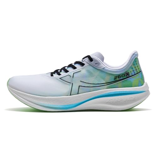 XTEP Laufschuhe Herren 260X mit Carbon Platte Hohe Gedämpft Herren-Laufschuhe 85% Energierückgabe Dämpfung Leichte Wettkampf Marathonlaufschuhe Atmungsaktiv Verschleißfest Grün 43.5