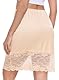 Lovasy Satin Unterrock Damen Kurz Knielang Halbrock Petticoat Elegantes Spitzen Unterröcke für Damen Underskirt Unter Kleid,Hautfarbe,L