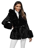 Zwei Seitentaschen OZONEE Damen Kunstlederjacke Kunstledermantel Kunstfell Jacke Kunstpelzmantel Übergangsjacke Kunstpelz Mantel Herbstjacke Herbstmantel Wärmemantel Wärmejacke JS/11Z8079Z SCHWARZ L