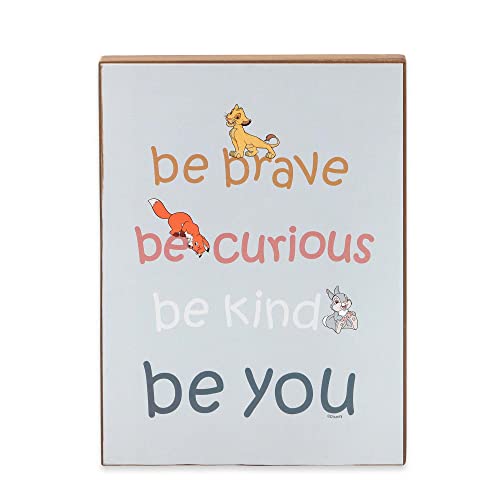 Image of Disney Quote Wood Block Decor - Be Brave, Be Curious, Be Kind, Be You - Cute Simba, Tod, and Thumper Decoration