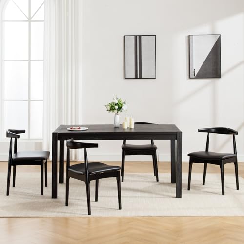 Wood Dining Chairs Set of 4, Faux Leather Dining Chairs with Open Curved Back, Mid Century Modern Dining Room Chairs Farmhouse Kitchen Chairs for Dining Room Restaurant -Black Wood Finish