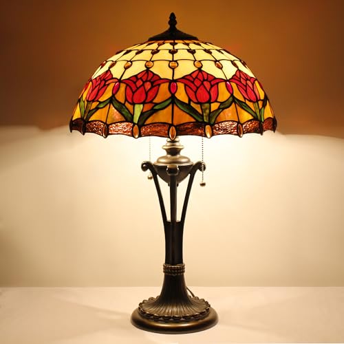 Candeeiro de mesa Tiffany Lâmpada de mesa de vidro manchado âmbar...