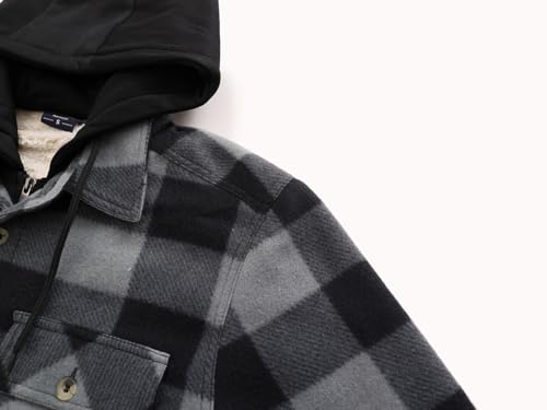 Image of Yasumond Mens Hoodies Fleece Jacket Plaid Flannel Heavy Sherpa Lined Hooded Zip Up Warm Winter Coats Big Tall