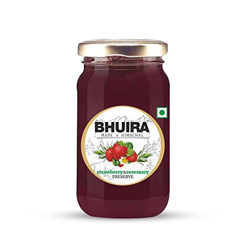 Image of Bhuira Strawberry Rosemary Preserve - 240g | All Natural Jam - No Added Preservatives, Artificial Colors | Handmade Himachal Vegan Spread | Breakfast Dessert | Healthy Snack | Guilt-Free