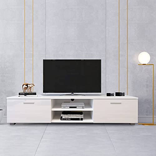 Wersmt Wood Tv Stand, Modern 70 Inch Tv Stand, Entertainment Center With Storage, High Gloss Tv Cabinet For Living Room, White #TOP7