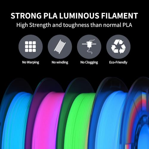 Image of RAMBERY Glow in the Dark Rainbow 3D Printer Filament, Luminous PLA Filament 1.75mm, Dimensional Accuracy + /- 0.02mm, 200gX4 Spools