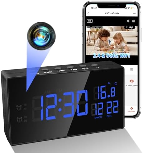 C&aacute;mara Esp&iacute;a WiFi 2.4/5G, HD 1080P C&aacute;mara Oculta, Reloj Despertad...