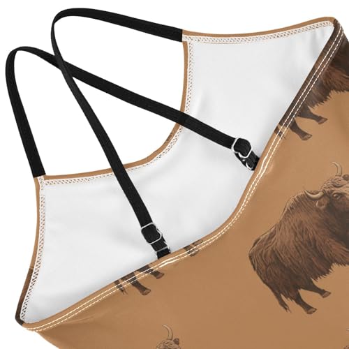 Highland Cow Ox Brown Girls One Piece Swimsuit Beach Swimwear 23017564