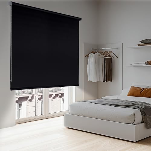 Tende a rullo per interni oscuranti a vetro finestra Tenda oscurante da interno per finestre e porte Avvolgibile termica isolante Protezione solare Montaggio a incastro STORESDECO 200x250 cm Nero