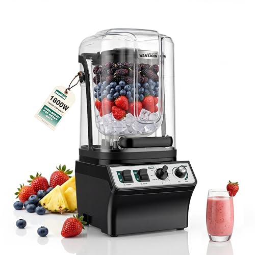 Image of WantJoin Commercial Blender- 80Oz Quiet Smoothie Blender with Soundproof Shield, Professional Ice Crusher Heavy Duty with Self-Cleaning, High-speed Ice Drink Maker for Restaurant Bars Cafe Home