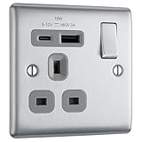 BG Electrical NBS21UAC18G - Enchufe de pared con puertos de carga USB tipo A y tipo C, NBS21UAC18G