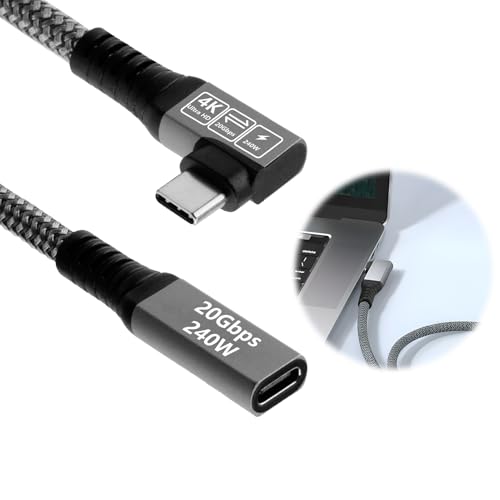 Sangcca Alargador USB C 0,3m,Cable Alargador Type C 240W PD USB C Cable Macho a Hembra Tipo C 3,2 20Gbps 4K@60Hz Cable Extensión Type C 90 Grados Compatible con MacBook Pro Air M2 M1, Galaxy y más