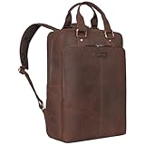 STILORD 'Ingo' Estrecha Mochila Portatil Piel 15.6 Pulgadas Vintage Mochila Trabajo Hombre Elegante Backpack Mujer Mochila Oficina Cuero Auténtico, Color:sapelli - marrón