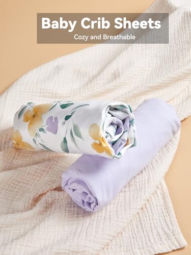 Image of TILLYOU Baby Crib Sheets for Boys Girls, Super Soft Toddler Bed Sheets, 2 Pack Sheets for Standard Crib Mattress 28x52in, Flower Whispers