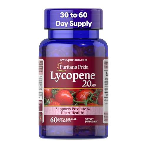 Puritans Pride Premium Lycopene 20mg Dietary Supplement for Prostate Antioxidant Heart Health and Overall Health Support 1 Month Supply 60 Rapid Release Softgels