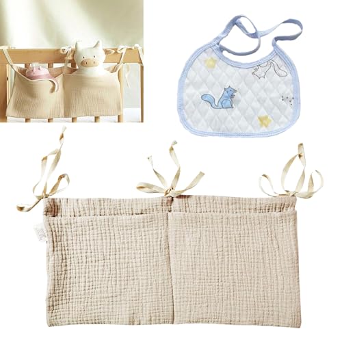 Laralily Babybett Organizer Hängend,Organizer Babybett Baby,Bett Organizer Kinderbett,Betttasche Spielzeugtasche,für Babybett Umrandung,Kinderzimmer Aufbewahrungstaschen,mit Speicheltasche