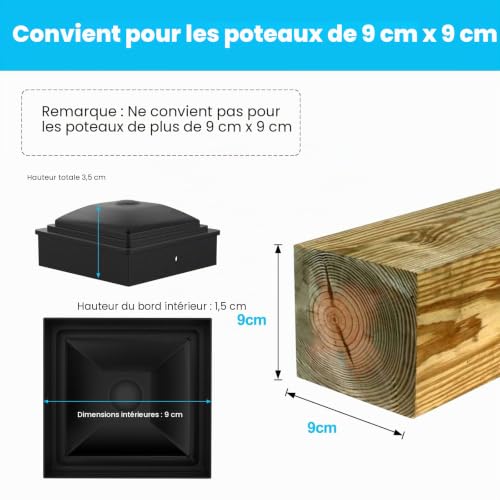 Delixike Lot de 10 capuchons de poteau de clôture de 9 x 9 cm, poteaux de pont en plastique avec vis libres, en plastique PP, imperméables, protègent les poteaux en bois et anti-craquage – vue 2