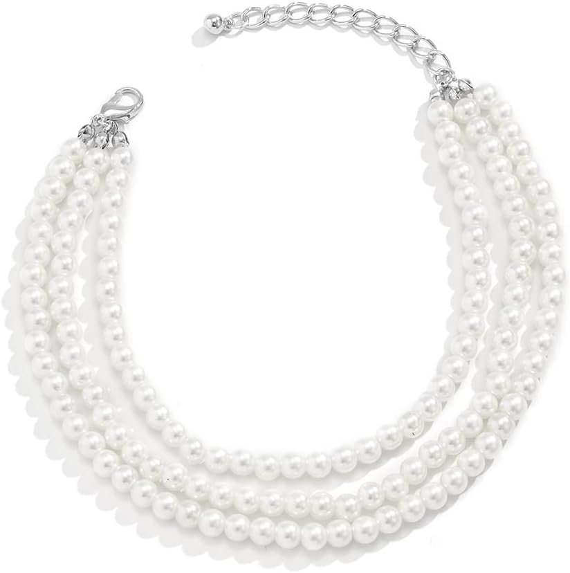 Lightweight Handmade Bohemian Imitation Pearls Adjustable Anklet Bracelet Summer Beach Elegant Dainty Layered Boho Bridal Wedding Foot Jewelry for Women