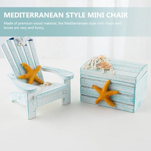 Silla de playa de madera miniatura de pino adorno para ambiente fresco de oficina 5