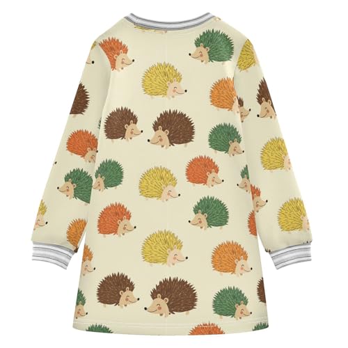 Girl Long Sleeve Dress Colorful Hedgehogs on Cream Girls Dresses A-Line Casual Tunic Playwear 2-8 Years2