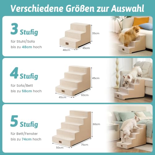 COZY KISS Hundetreppe für Kleine Hunde, 5 Stufen Breiter Haustiertreppe