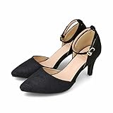 [menué] [メヌエ]セパレート ポインテッドトゥ ハイヒール アンクルストラップ パンプス レディース[7.5cmヒール] ブラックレース／クロス -245