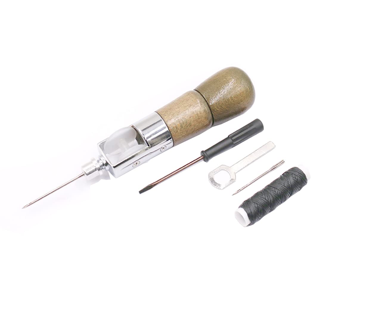 Becho Professional Stitcher Sewing Awl Leather Craft Making,Stitcher Repair Accessory Tool Kit with 3 R Waxed Thread for Leather Sail,Heavy Canvas and More(Archaize Wood)