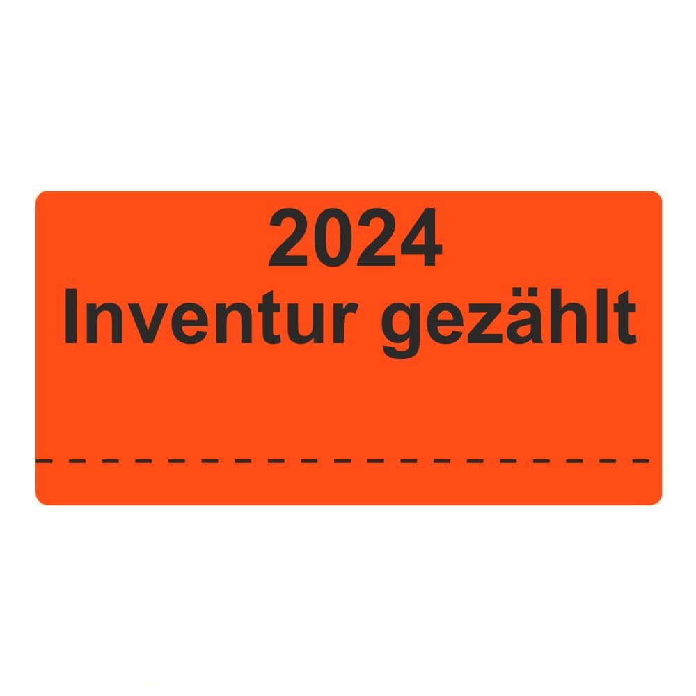 Inventuretiketten, Inventuraufkleber 2024 Inventur gezählt - 100 x 50 mm - 500 Stück (Leuchtrot)
