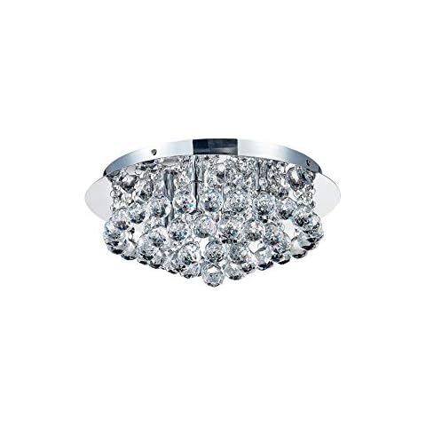 Elegant Ceiling Light with Real Crystal Droplets, a Chrome Finish Light with Fashionable Bubble Crystal Clear for Dining Room and Living Room (350 mm Diameter) Cover