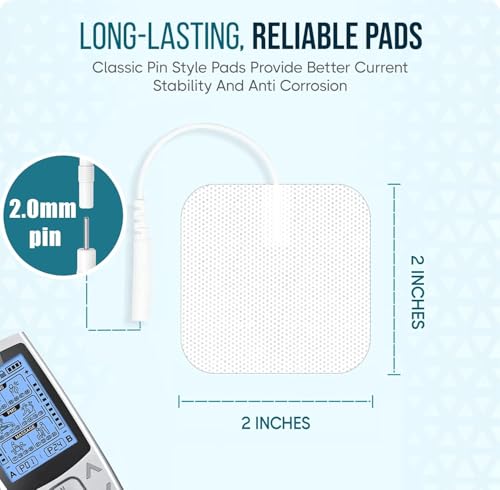 Image of TENS Unit Electrode Pads 2x2 inch - 8 Pack (4 Pairs) 50 Reusable Uses, 2mm Pin Replacement Pads, High-Conductivity Carbon Film, Latex-Free Hydrogel, CE & RoHS Certified, for AUVON, TENS 7000, Etekcity