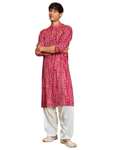 Image of VASTRAMAY Men's Bandhani Rayon Kurta & Patiyala Set