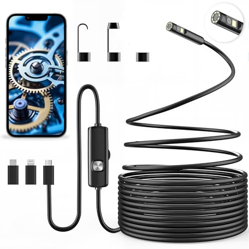 Vexloria Endoscopio per Smartphone, 1920P HD Telecamera Endoscopica, IP67 Sonda Impermeabile, con 8 LED, Telecamera Ispezione Tubi Cavo Semirigido 5m, Senza Wi-Fi, Compatibile con Android e iOS 16.4ft