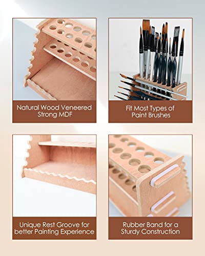 Image of tinctor Wooden Paint Brush Holder for 44 Brushes - Desk Stand Paintbrush Organizer, Holding Rack for Pens, Paint Brushes, Colored Pencils, Markers