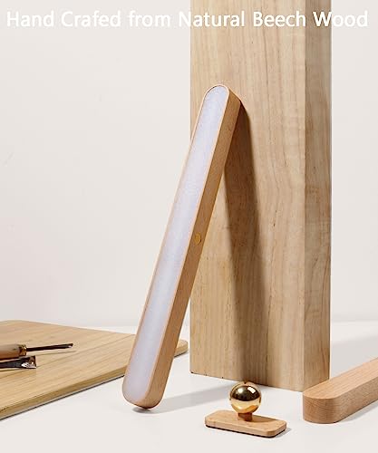 Image of Wall Lights for Bedroom Battery Operated Wall Sconce Lamp Vanity Light Magnetic Aesthetic Wooden Big Capacity 2000mah Wireless Rechargeable Wall Lights for Living Room,Beech Wood