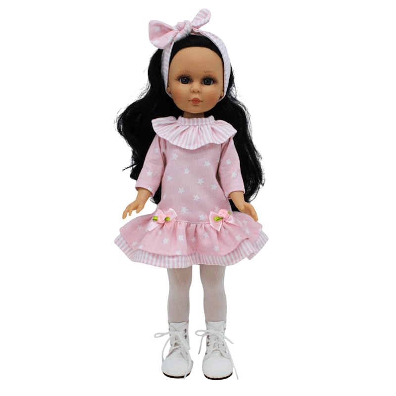 FOLK Muñeca Naia Original Artesanía 41 cm. colección Vidal Rojas Dolls, Vestido Rosa Estrellas y Botas Piel.