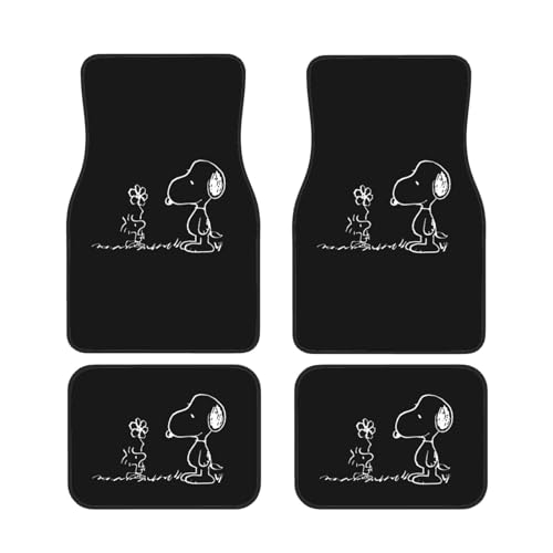 スヌーピー (3) カーマット 4点セット フロアマット 車 軽/普通車 1台分 フロント2枚 リヤ2枚 丸洗いOK ズレ防止加工 防水 汚れ防止 アニメ グッズ キャラクター プレゼント