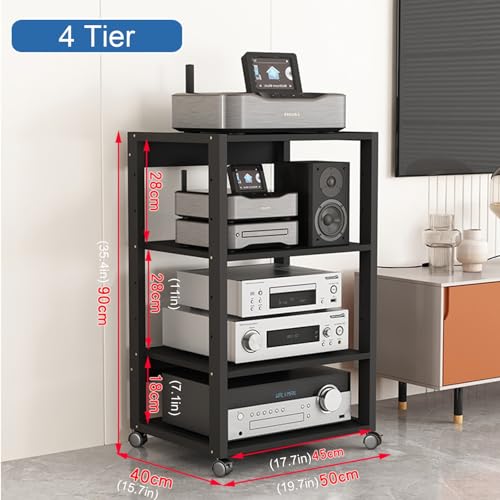 Modern AV Cabinet, 4/5-Tier Movable Media Player Stand Audio Rack Stereo Component Storage Cabinet with Height Adjustable Wooden Shelf for Home/Office/Theater, 19.7x15.7x35.4cm (Color : C, Size : 4