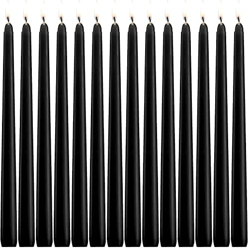 14 Pack Black Taper Candle 10 Inch Tall,Unscented,Dripless and Smokeless,7.5 Hours Dinner Candle Set for Home Decorations,Weddings,Birthdays