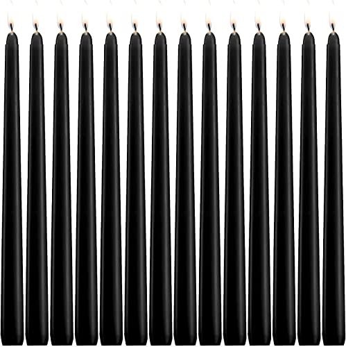 14 Unscented Black Taper Candle 10 inch Tall and 3/4 inch Thick 7.5 hrs Clean Burning Dripless Candles for Weddings Prayers Festivals Churches