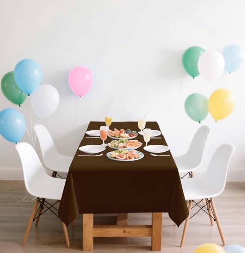 Image of SietDESEO 2 Pack Brown Plastic Tablecloth Rectangle 54 x 108 Premium Disposable Table Cloth Plastic Table Cover for Wedding Baby Shower Birthday Party Tablecloth Disposable