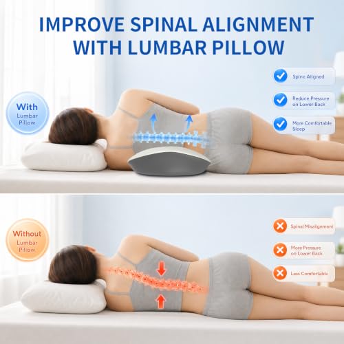 Ylekto Memory Foam Lumbar Support Pillow w/ Removable Washable Cover (Light Grey) - image 3