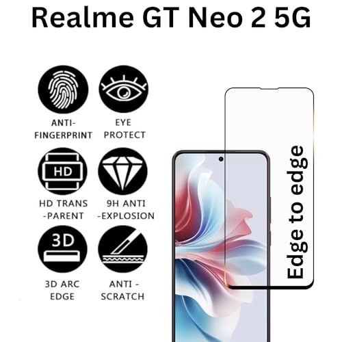 Image of compatible with Realme Gt Neo 2 Smartphone Tempered Glass Screen Protector Guard Full Edge To Edge 9H Full Glue Fhd With Easy Installation Kit (GT Neo2)