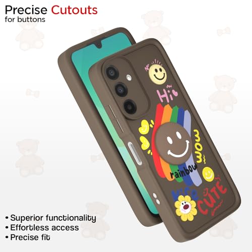 Image of Pikkme Back Cover for Samsung Galaxy A26 5G | Soft Silicone| Cute Rainbow Smile & 3D Cartoon Flower Design | Shockproof Raised Camera Protection Bumper Case (Brown)