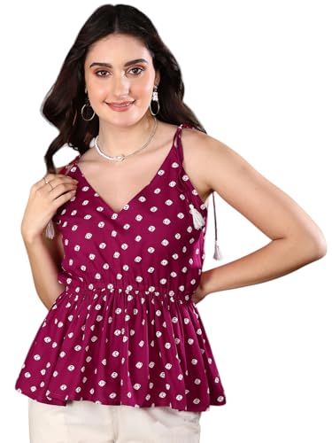 Stylum Women's Bandhej Printed Rayon Short Peplum Top